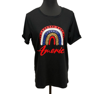Jillumi Black America Graphic Short Sleeve Relaxed Tee. Patriotic Stretch